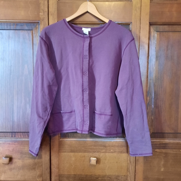 J. Jill Tops - Vintage J. Jill Cotton Blend Burgundy Front Closure Crewneck Cardigan Size M